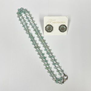 Theodosia Jewelry Pave Diamond and Gemstone Earrings and Necklace Set